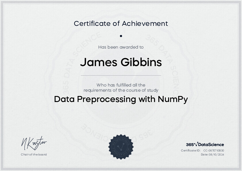 365 Data Science Data Preprocessing with NumPy