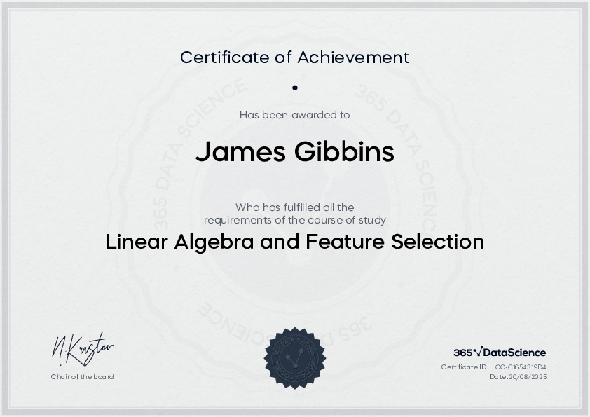 365 Data Science Linear Algebra and Feature Selection