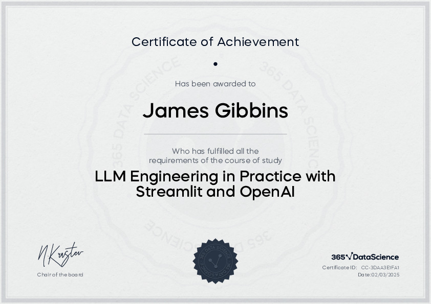 365 Data Science LLM Engineering in Practice with Streamlit and OpenAI