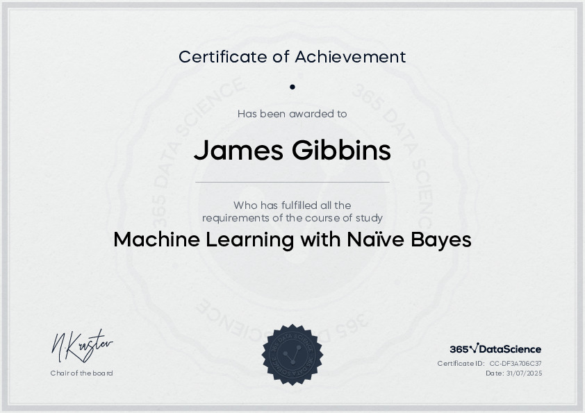 365 Data Science Machine Learning with Naive Bayes