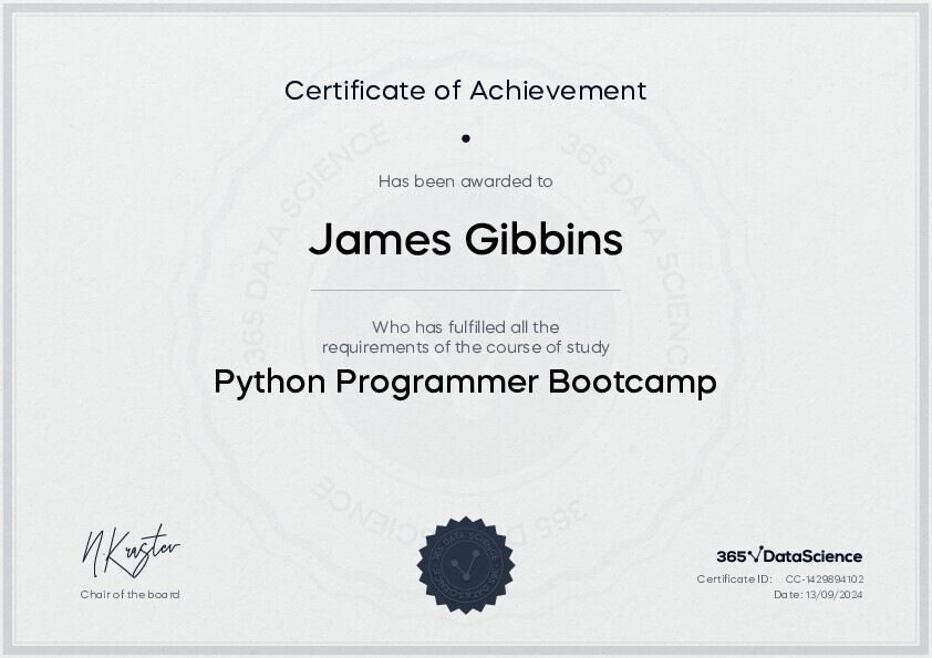 365 Data Science Python Programmer Bootcamp