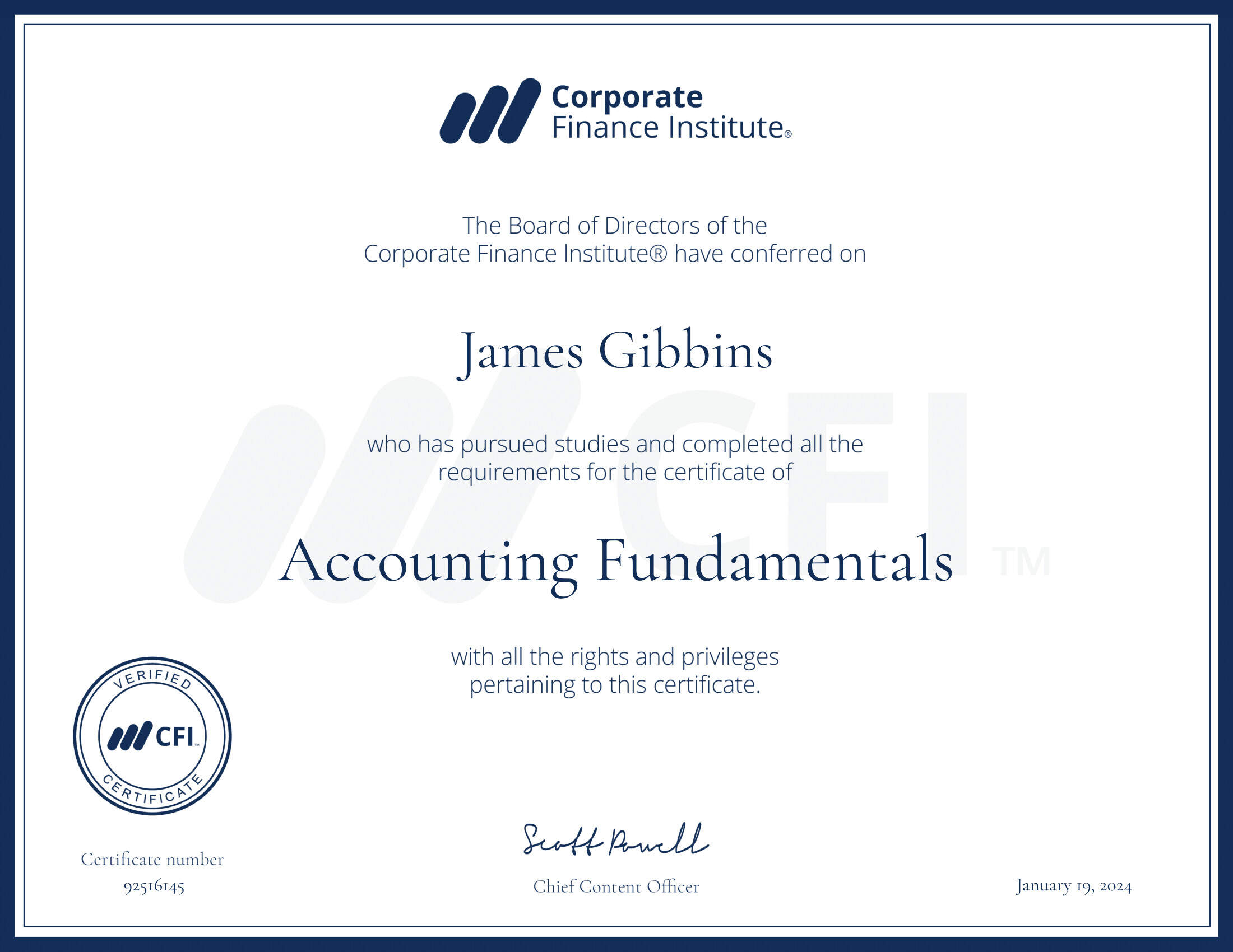 CFI certificate Accounting Fundamentals