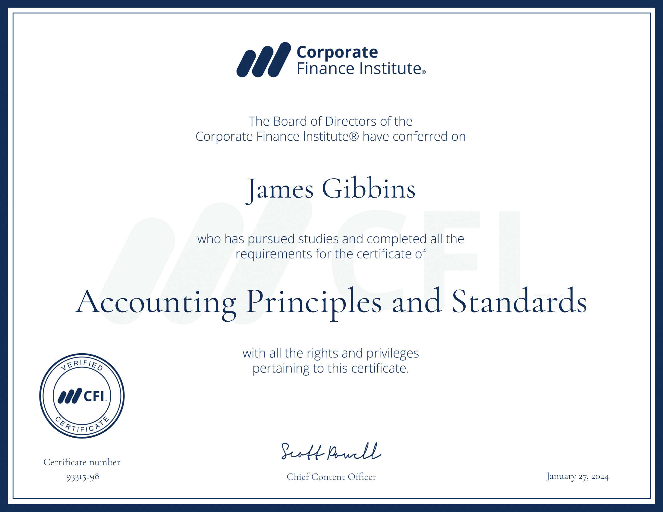 CFI certificate Accounting Principles and Standards