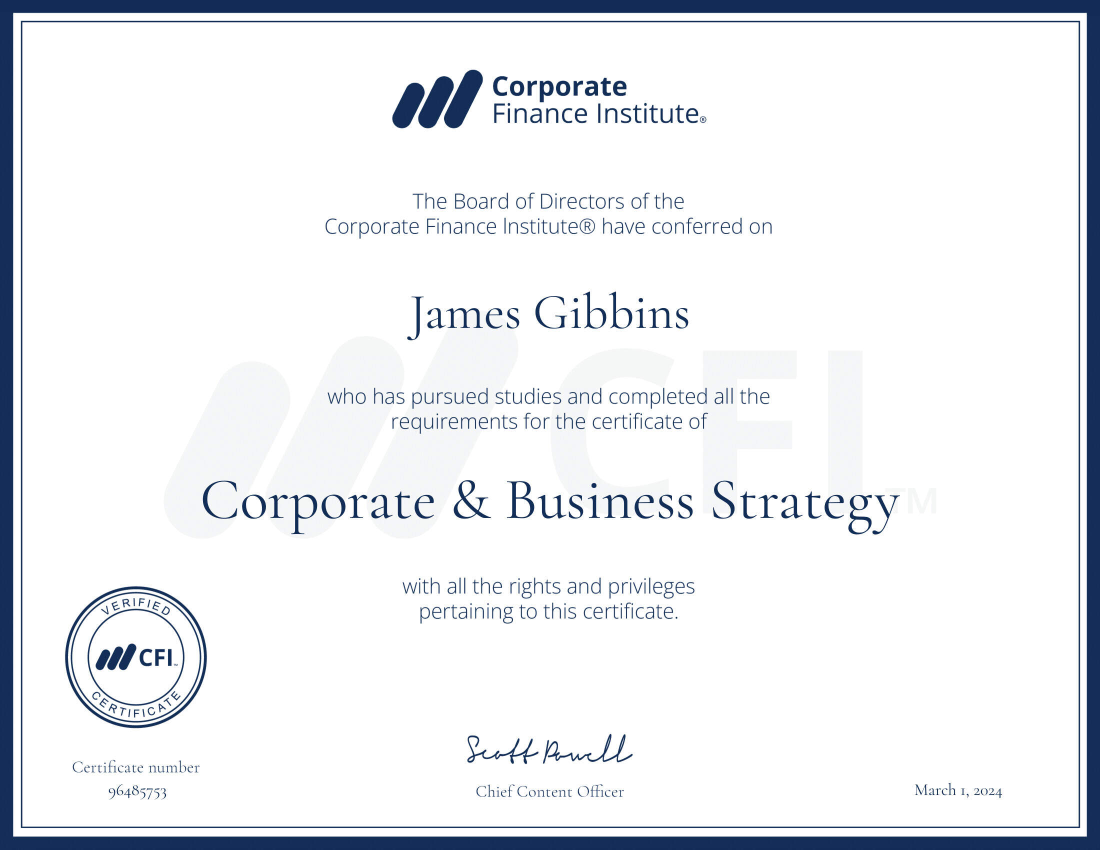 CFI certificate Corporate & Business Strategy