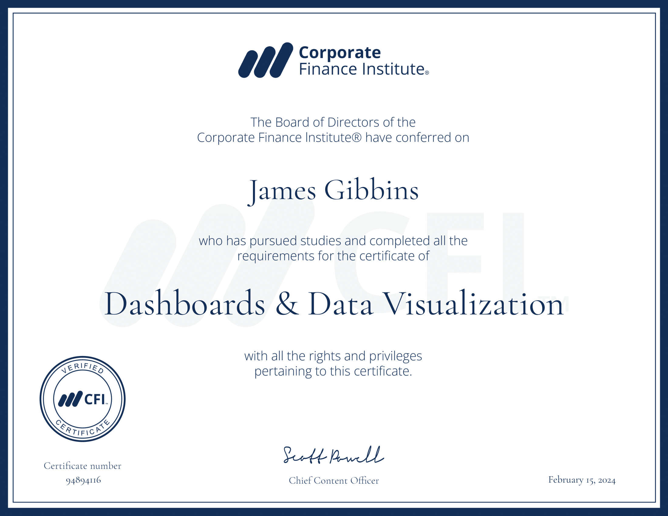 CFI certificate Dashboards & Data Visualization
