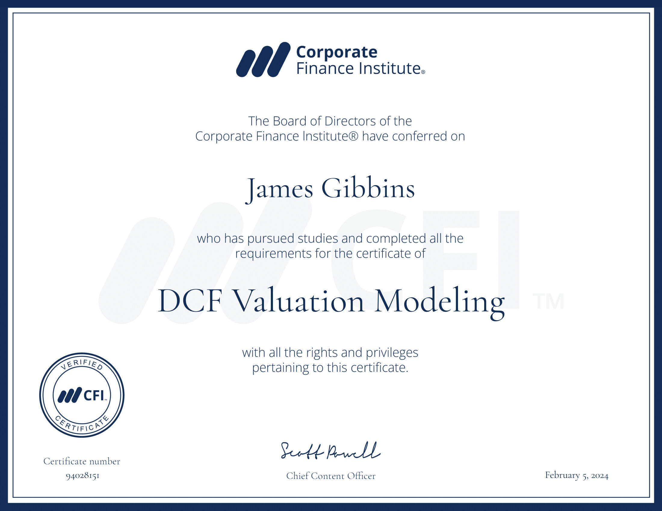 CFI certificate DCF Valuation Modeling