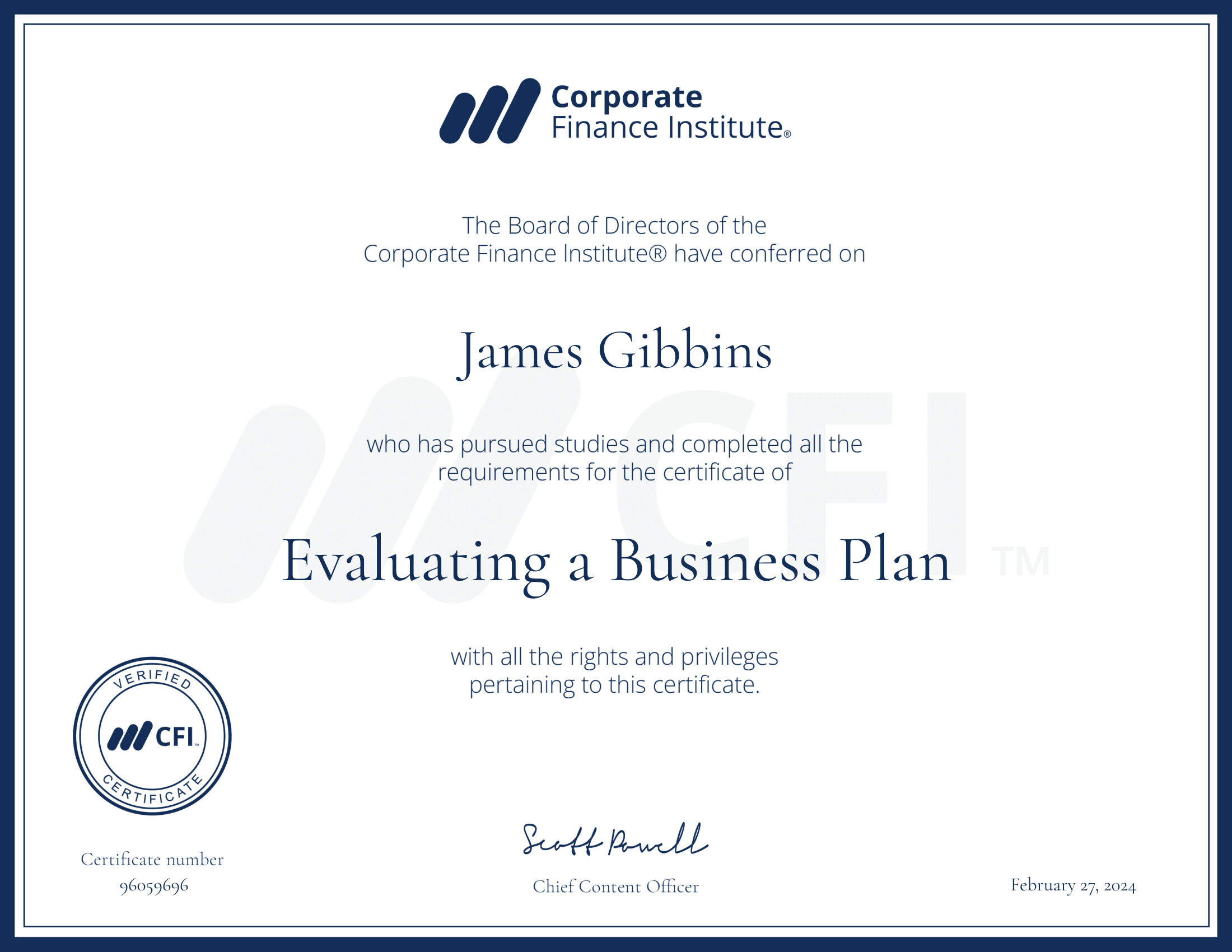 CFI certificate Evaluating a Business Plan