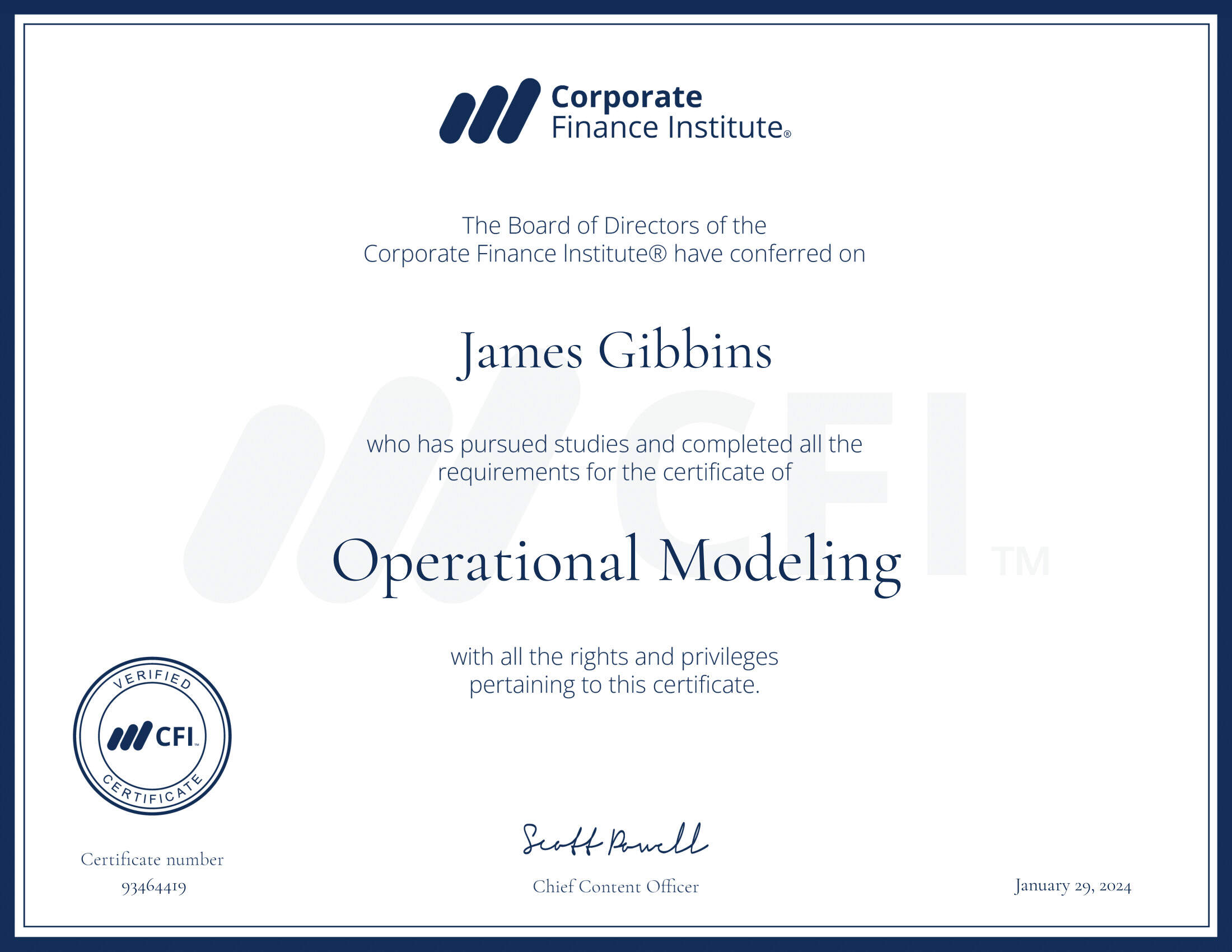 CFI certificate Operational Modeling