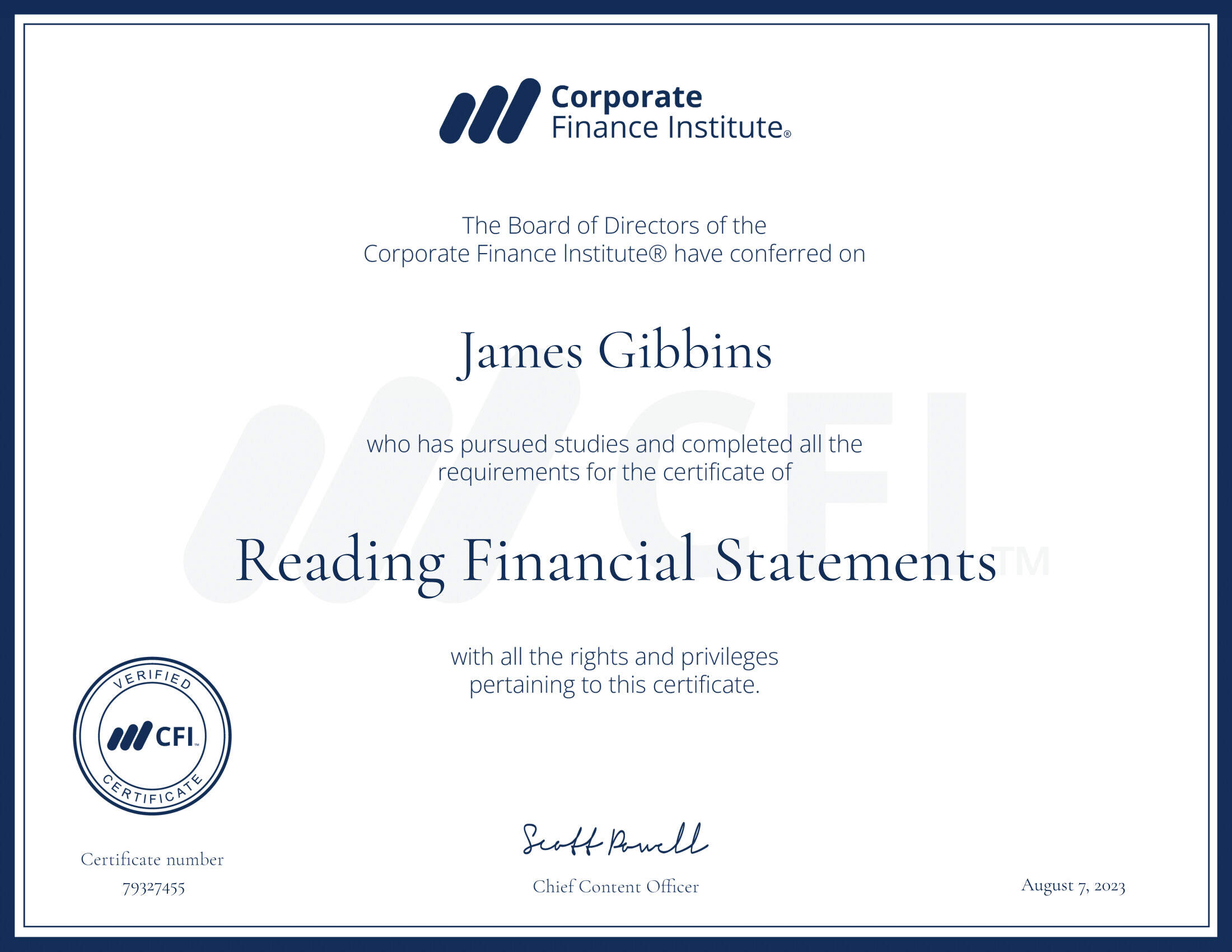 CFI certificate Reading Financial Statements